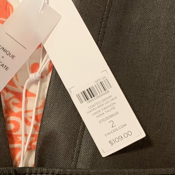 Chicos | Coated Wide Leg Cropped Denim Pant in Taupe | Sz: 12 - Picture 6 of 6